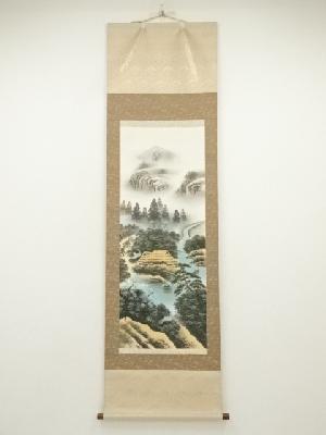 菁湖筆　四神守護図　肉筆絹本掛軸（共箱）